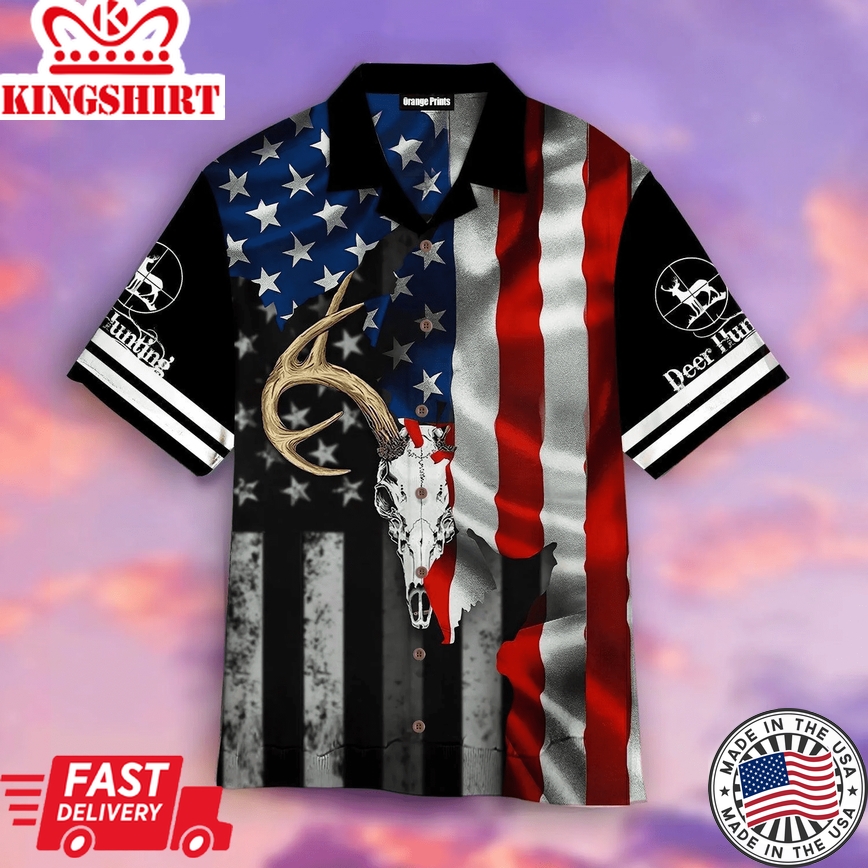 Deer Skull American Flag Trendy Hawaiian Shirt