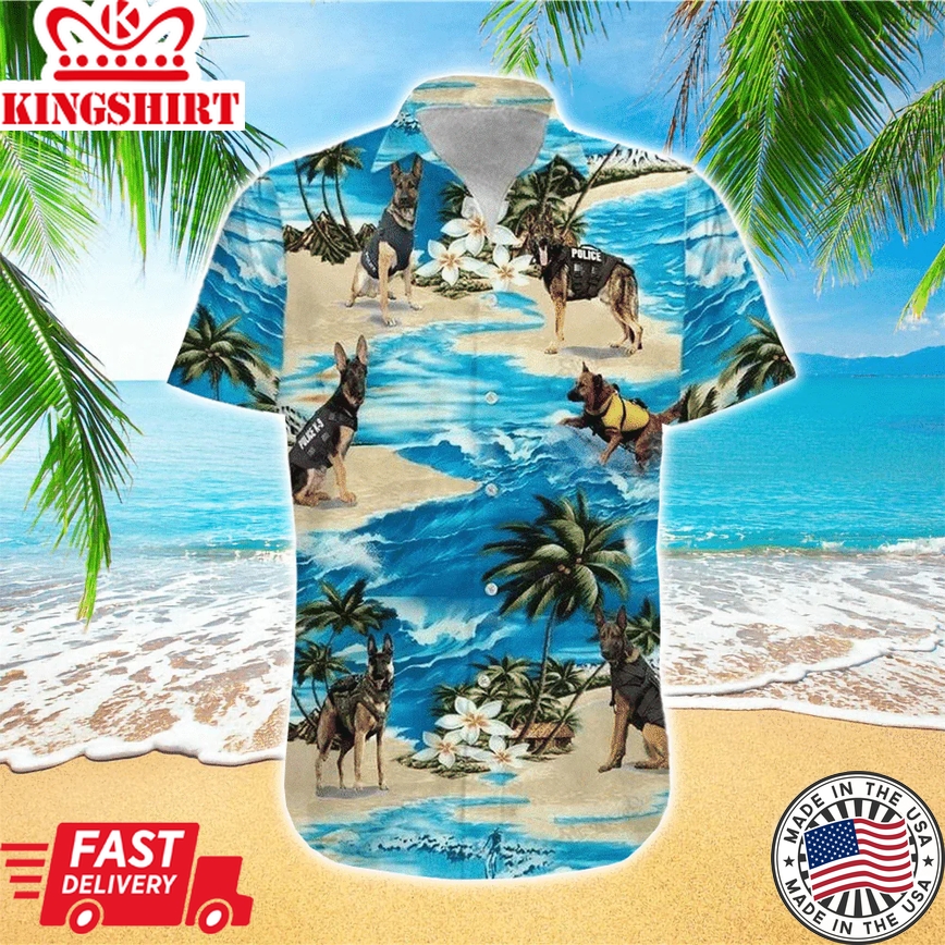 Defender's Pride: German Shepherd K9 Police Trendy Hawaiian Shirt for Law Enforcement