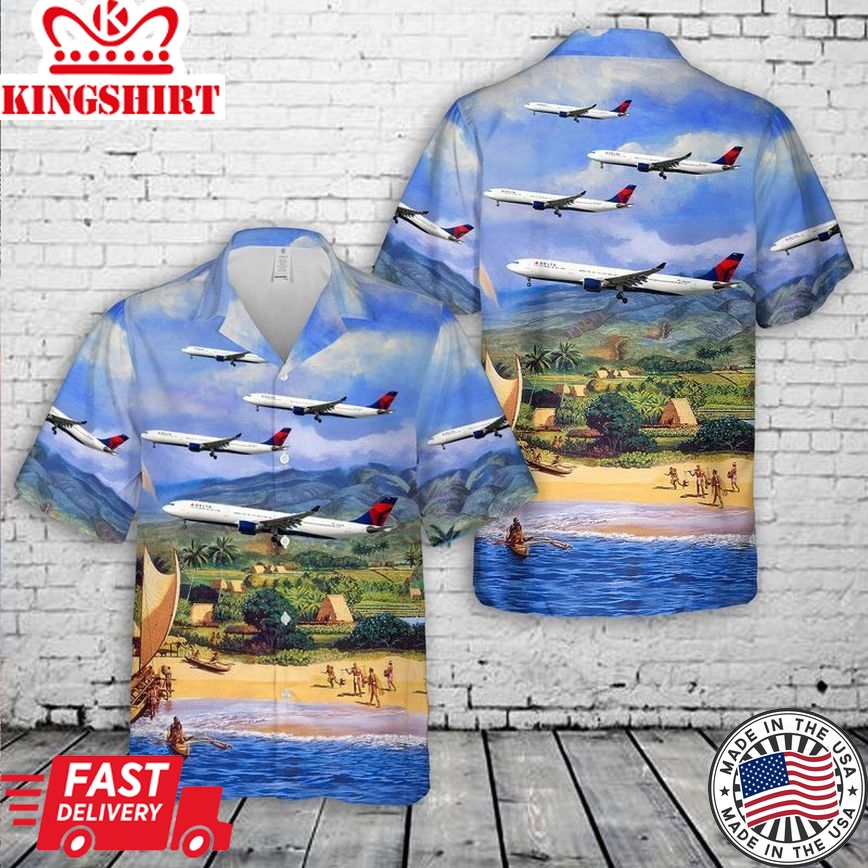 Delta Air Lines Airbus -323 Trendy Hawaiian Shirt