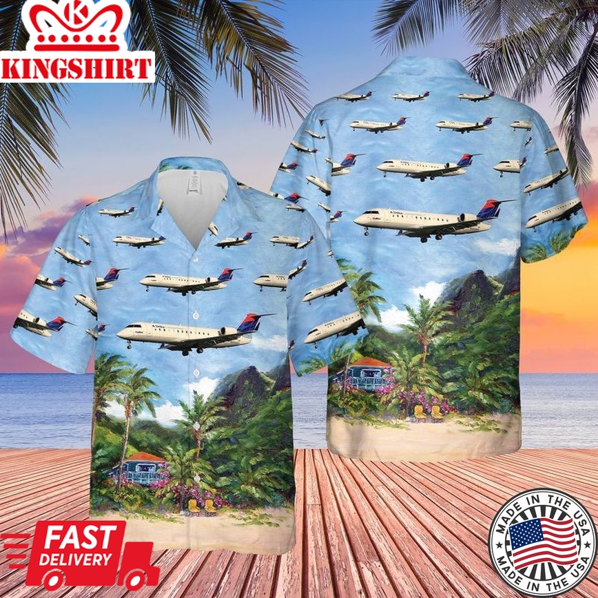 Delta Connection (Skywest Airlines) Bombardier Crj-100Lr Trendy Hawaiian Shirt