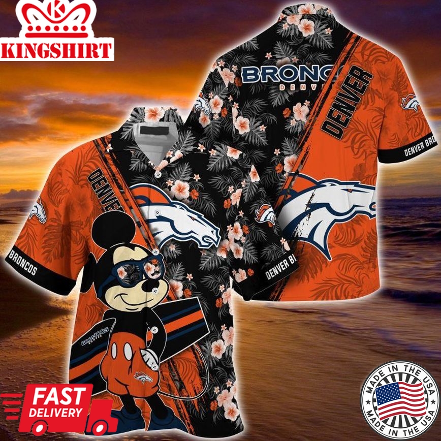 Denver Broncos NFL Summer Hawaiian Shirt Mickey And Floral Pattern