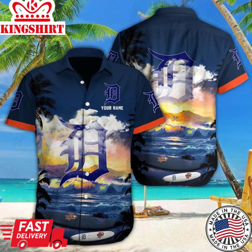 Detroit Tigers Custom Name Tropical Beach Shirt