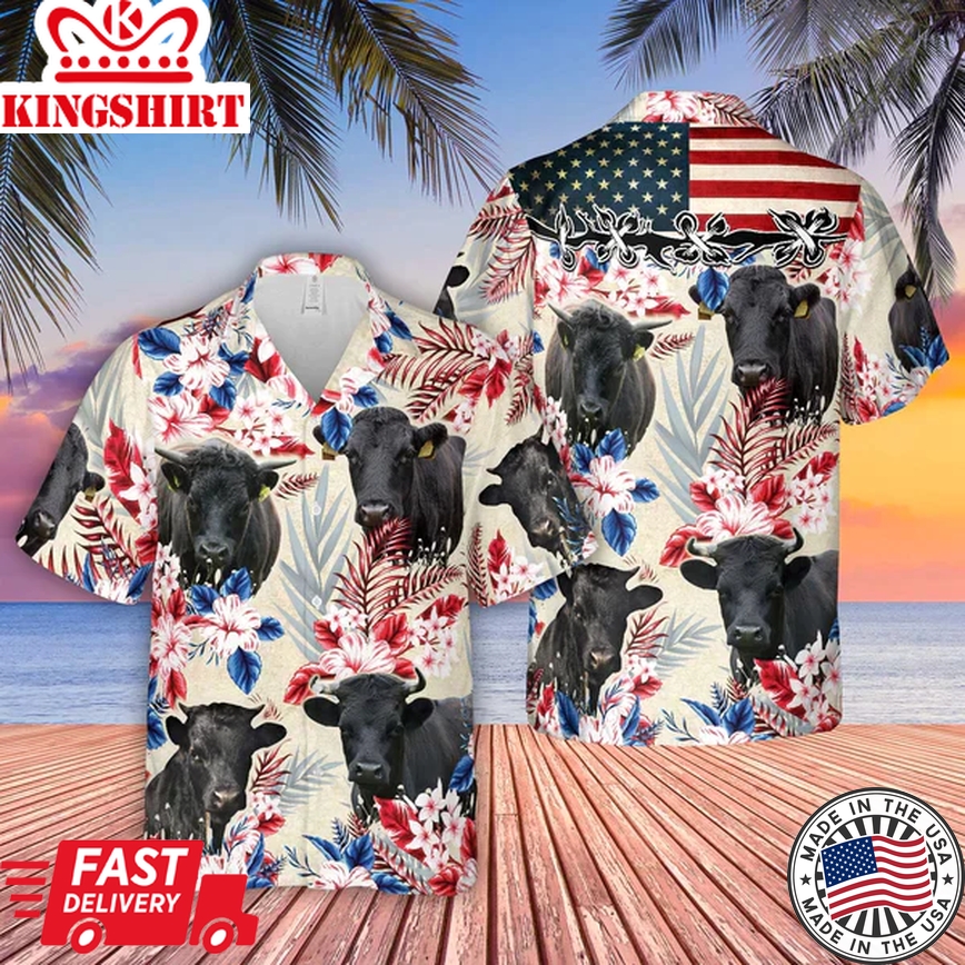 Dexter Pattern Us Flag Trendy Hawaiian Shirt, Farm Cow Trendy Hawaiian Shirt For Men And Women