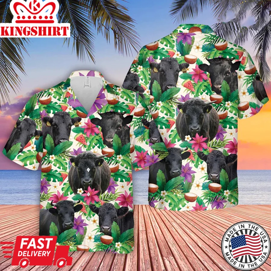 Dexter Summer Floral Trendy Hawaiian Shirt, Farm Lover Hawaii Shirt, Cow Lovers, Shirt For Men, Tropical Shirts, Gift For Him