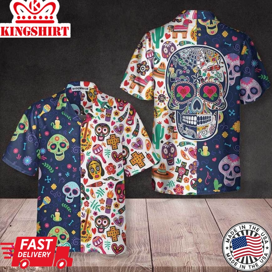 Dia De Los Muertos Mexican Skulls Flower Hawaiian Shirt, Best Day Of The Dead Gift