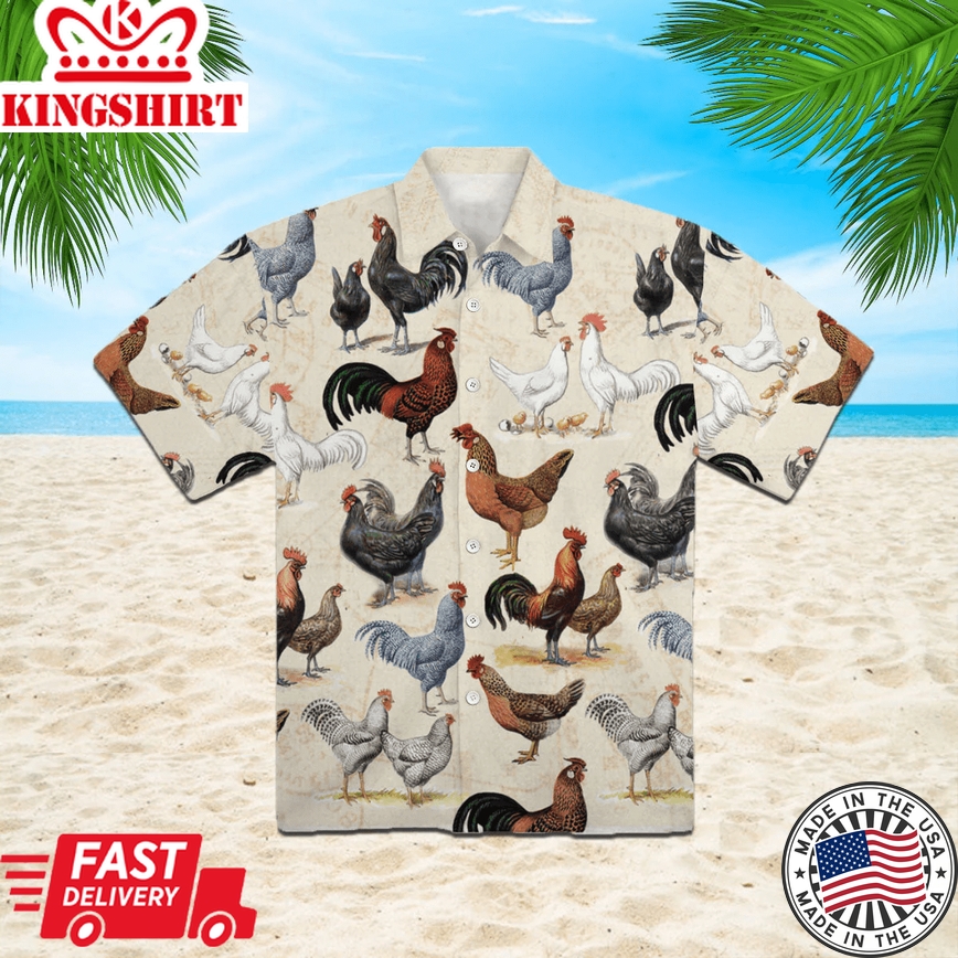 Different Breeds Of Chickens Trendy Hawaiian Shirt Aloha Shirt