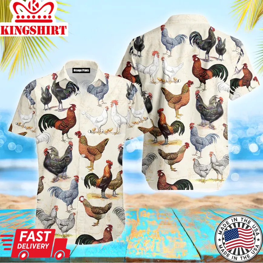 Different Breeds Of Chickens Trendy Hawaiian Shirt For