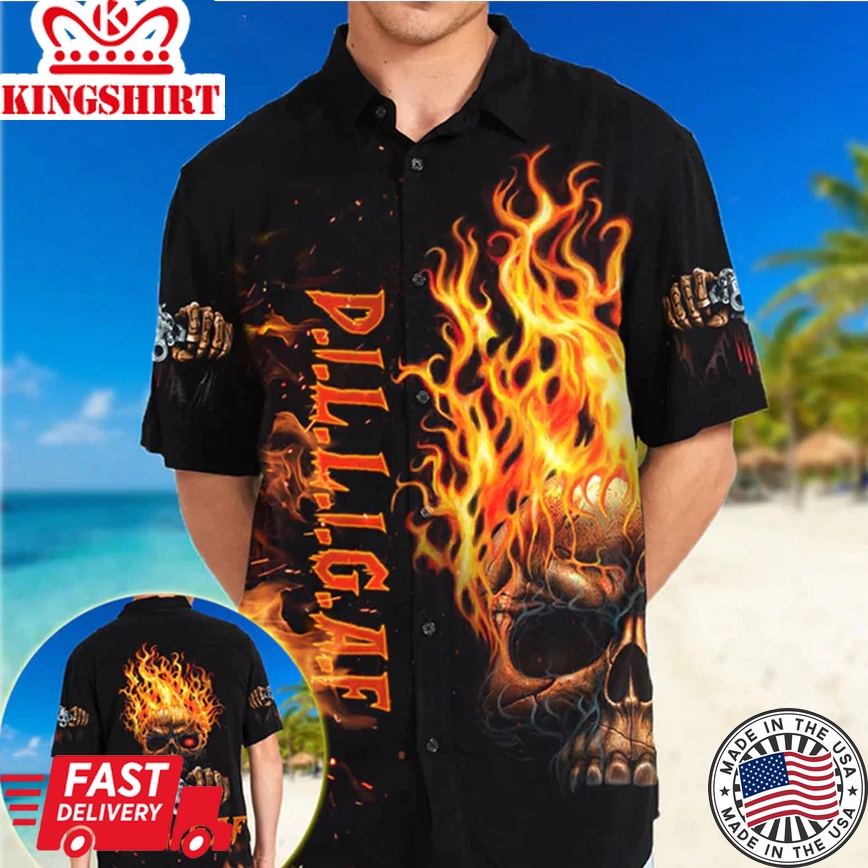 Dilligaf Flame Skull With G Trendy Hawaiian Shirt, Perfect Skull Clothing, Skull Hawaii Shirt Men