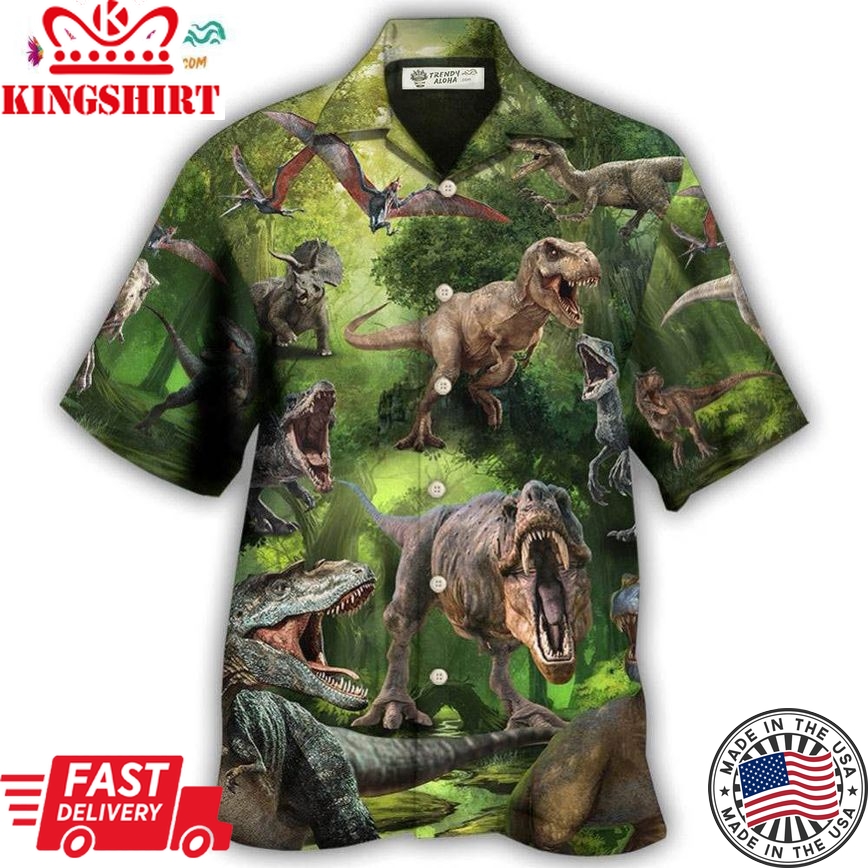 Dinosaur Cool In The Forest Style Hawaiian Shirt