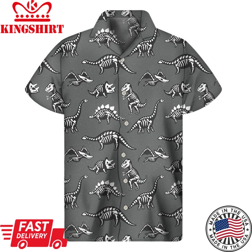 Dinosaur Hawaii Shirt Dinosaur Skeleton Fossils Pattern Grey Hawaii Aloha Shirt