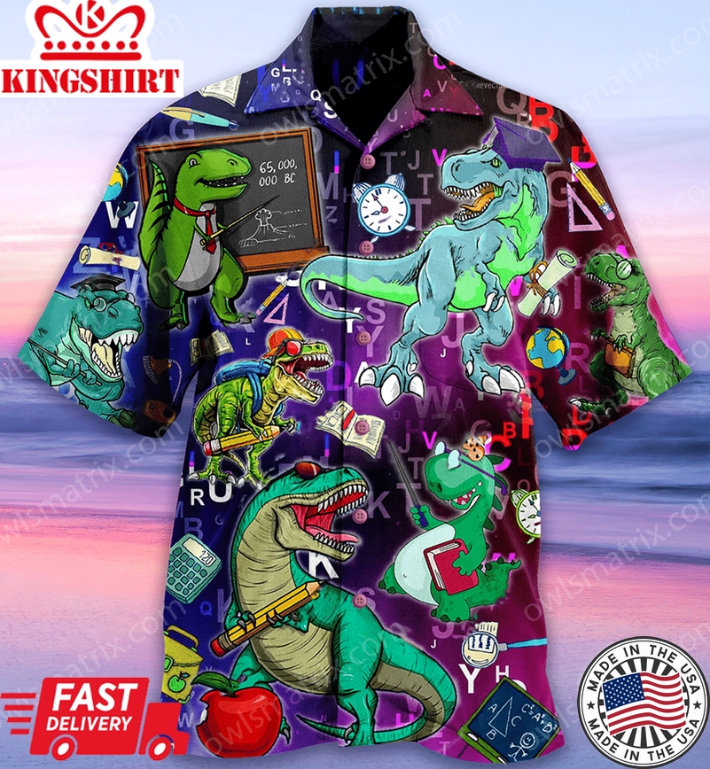 Dinosaur Hawaiian Shirt Dinosaurs Teaching Blue Pink Hawaii Aloha Shirt