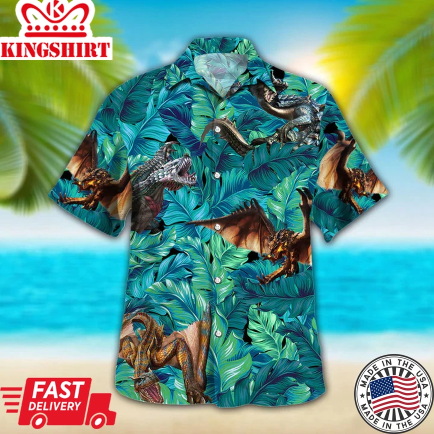 Dinosaur Lovers Trendy Hawaiian Shirt, Animal Trendy Hawaiian Shirt Vintage Flower, Short Sleeve Hawaiian Aloha Shirt For Men, Women