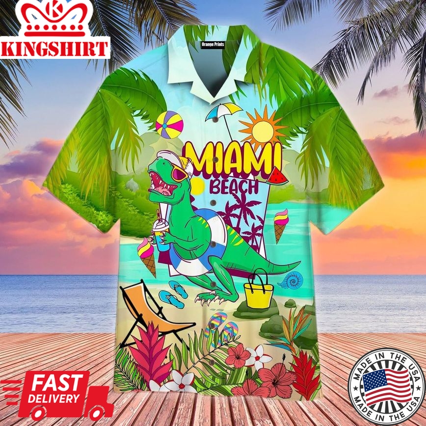 Dinosaur Miami Beach Summer Cool Trendy Hawaiian Shirt