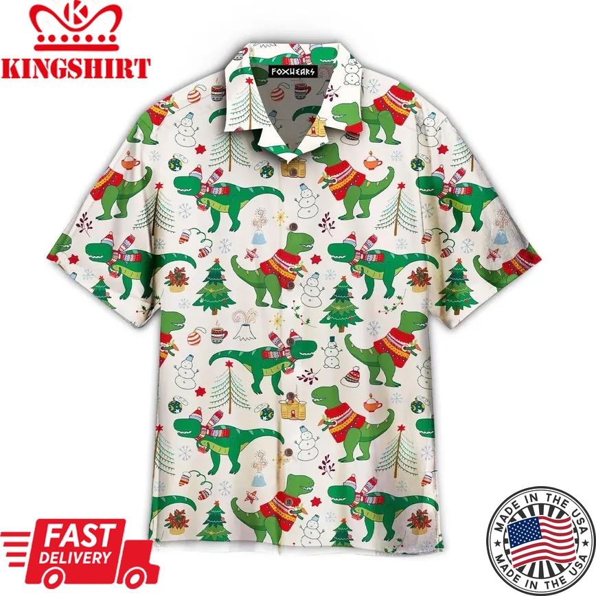 Dinosaur Rex Christmas In July Trendy Hawaiian Shirt