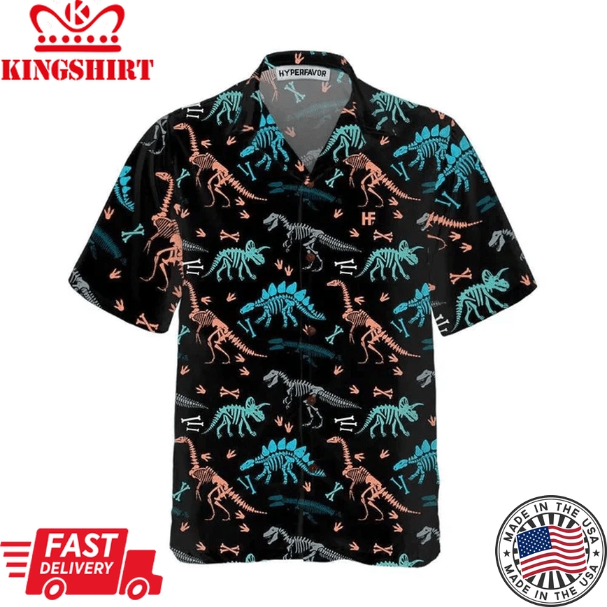 Dinosaur Skeleton Seamless Grunge Pattern Trendy Hawaiian Shirt