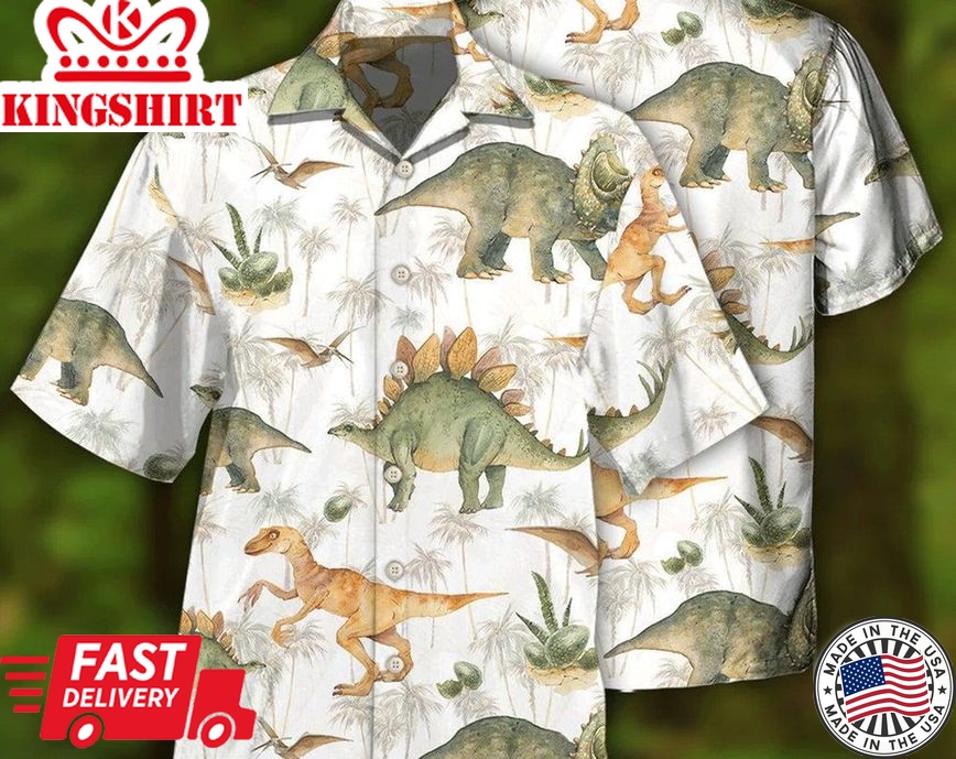 Dinosaur Strong Big Tropical Style - Trendy Hawaiian Shirt, Hawaii Shirt Party Summer, Tropical Beach Shirt Button Down Shirt, Beach Party Gifts.