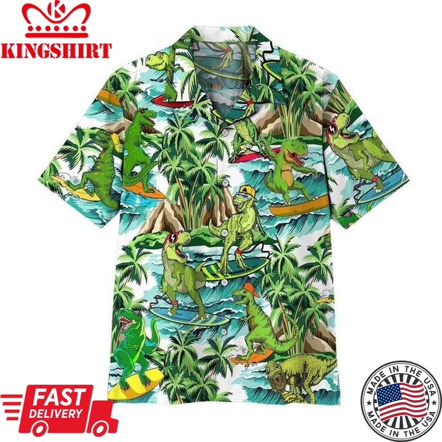 Dinosaur Surfing Trendy Hawaiian Shirt