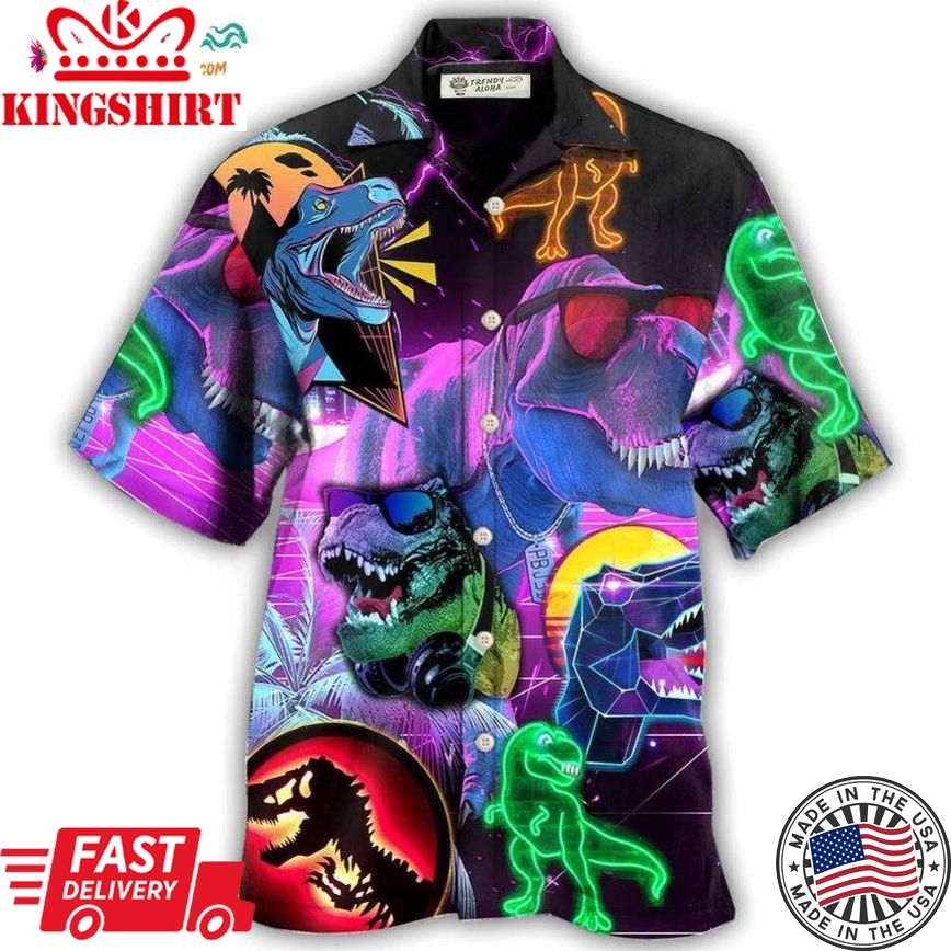Dinosaur T-Rex Neon Art Style Hawaiian Shirt