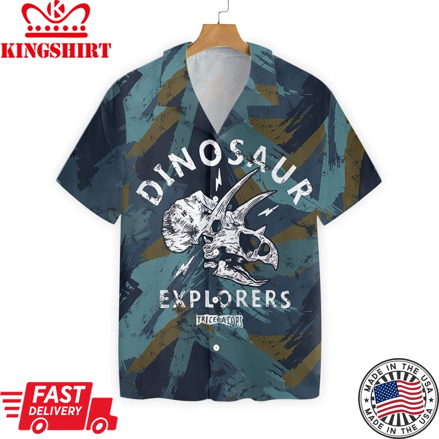 Dinosaur Triceratops Hawaii Shirt Explore Triceratops Skeleton Hawaiin Aloha Shirt