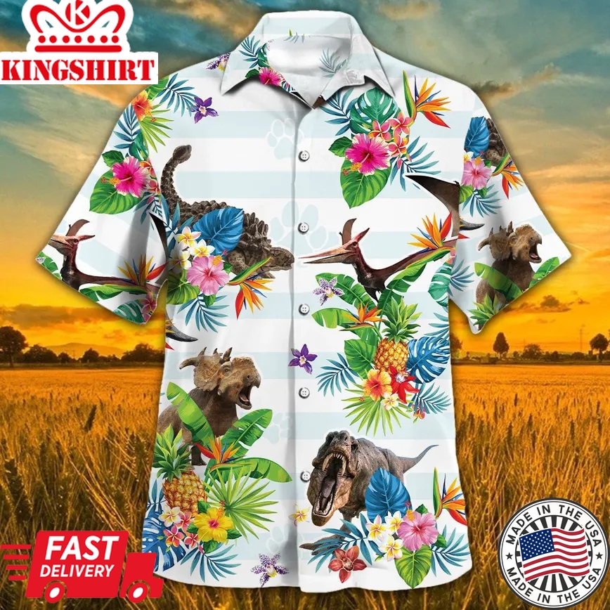 Dinosaur Tropical Flower Trendy Hawaiian Shirt Summer Gifts