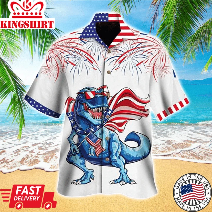 Dinosaurs 4Th Of July Apparel, Dinosaurs Independence Day Trendy Hawaiian Shirt