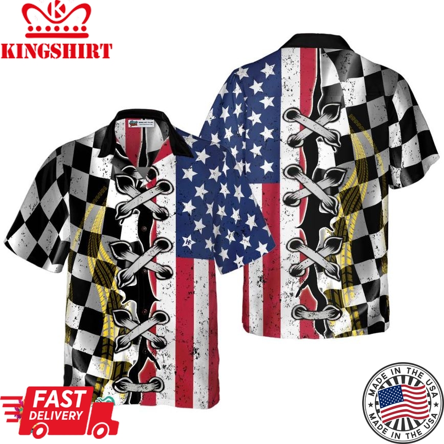 Dirt Track Racing Flag Hawaiian Shirt