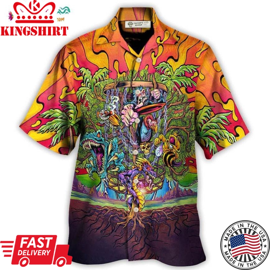 Disc Golf Ball Games Tree Tropical Island Paradise Hawaiian Shirt