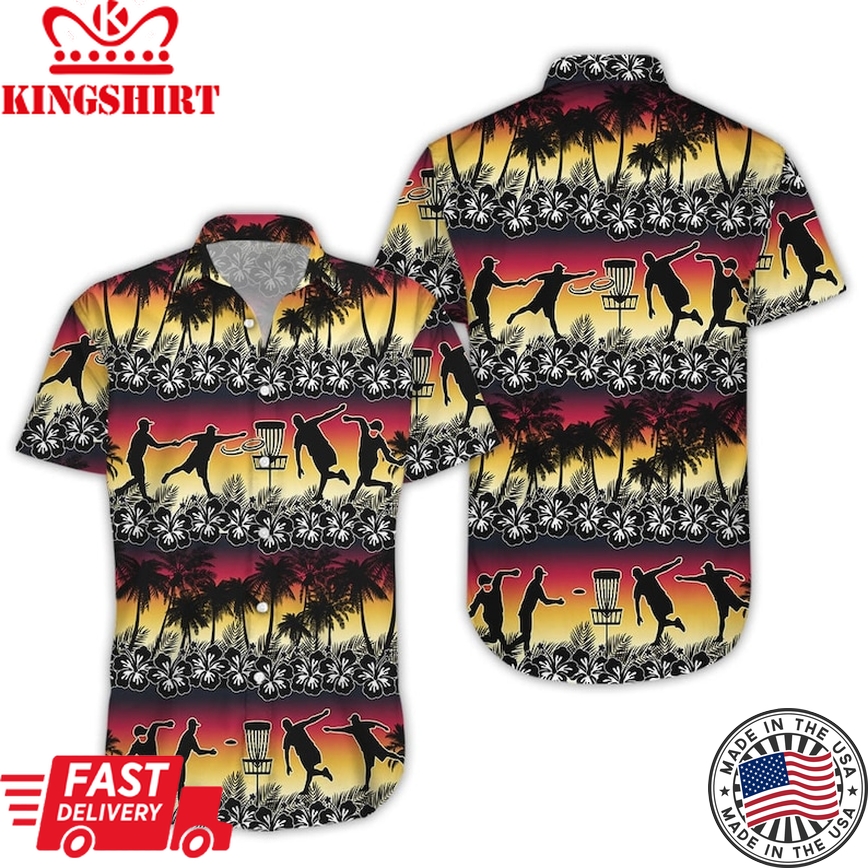 Disc Golf Trendy Hawaiian Shirt, Disc Golf Sunset Coconut Beach Hawaii Shirts