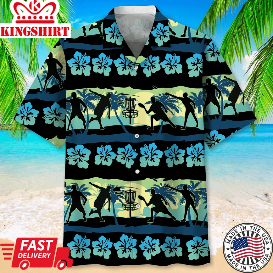 Disc Golf Usa Blue Tropical Trendy Hawaiian Shirt, Trendy Hawaiian Shirt For Men, Summer Gift, Gift For Disc Golf Player