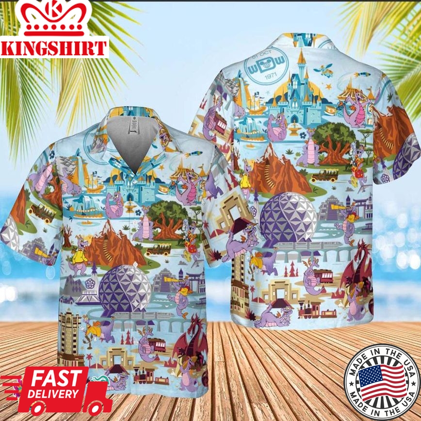 Disney Figment Funny Hawaiian Shirt, Set Epcot Figment Hawaiian Shirt, Figment Est 1983 One Little Spark Hawaiian Shirt