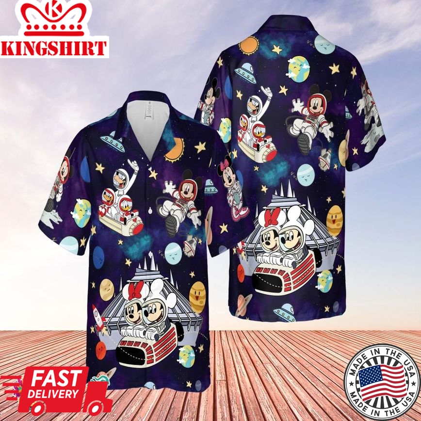 Disney Mickey And Friends Space Mountain Vintage Hawaiian Shirt Retro Disneyland Astronaut Hawaiian Set Disney 80S Tomorrowland Shirt