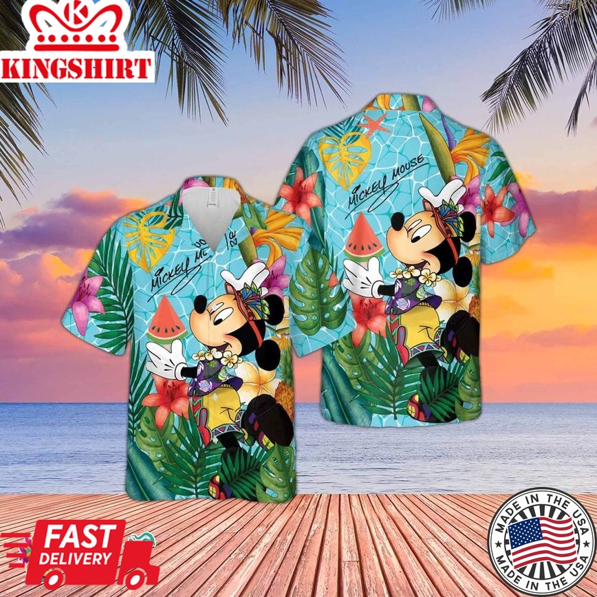 Disney Mickey Mouse Hawaiian Shirt, Disney World Gift, Mickey Mouse Signature Shirt, Mickey Tropical Shirt, Disney Vacation Shirt