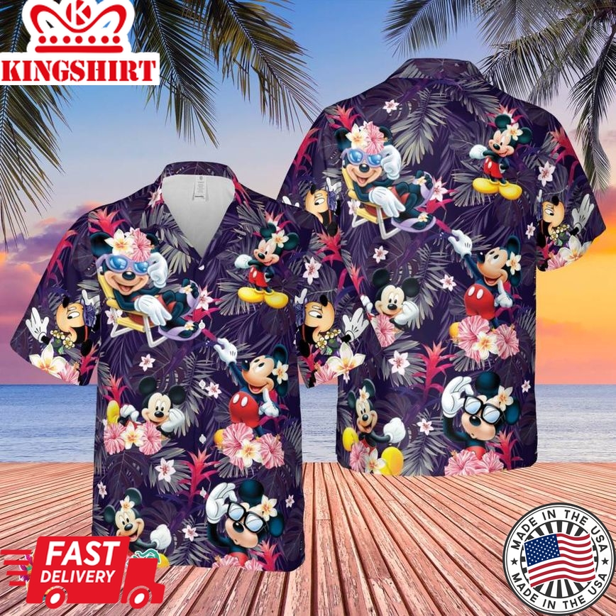 Disney Mickey Mouse Minnie Hawaiian Shirt, Summer Beach Trip Family Hawaiian Shirt, Mickey And Friends Family Vacation Shirt