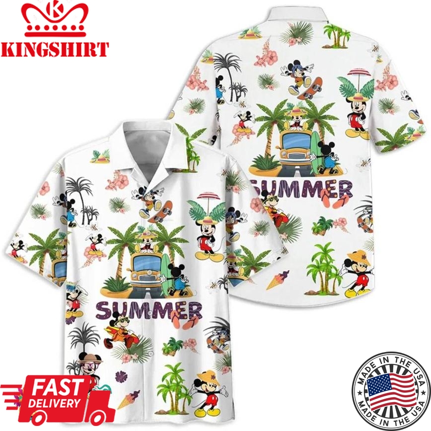 Disney Mickey Mouse Minnie Summer Hawaiian Shirt, Disney Summer Shirt, Beach Party Shirt, Vintage Disney Shirt, Couple Shirt