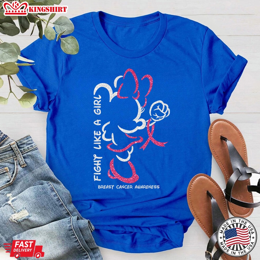 Disney Minnie Mouse Fight Like A Girl Breast Cancer Awareness T-Shirt