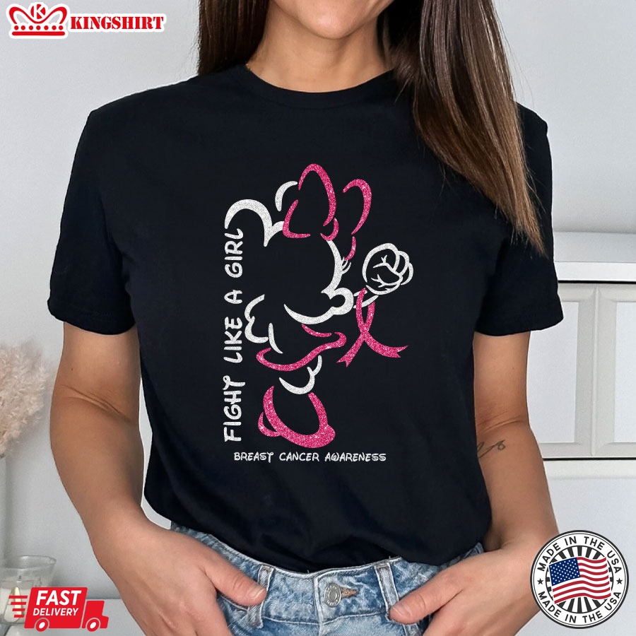 Disney Minnie Mouse Fight Like A Girl Breast Cancer Awareness T-Shirt