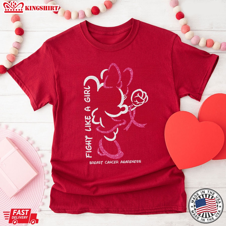 Disney Minnie Mouse Fight Like A Girl Breast Cancer Awareness T-Shirt