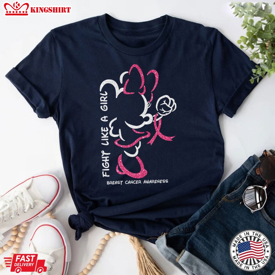 Disney Minnie Mouse Fight Like A Girl Breast Cancer Awareness T-Shirt