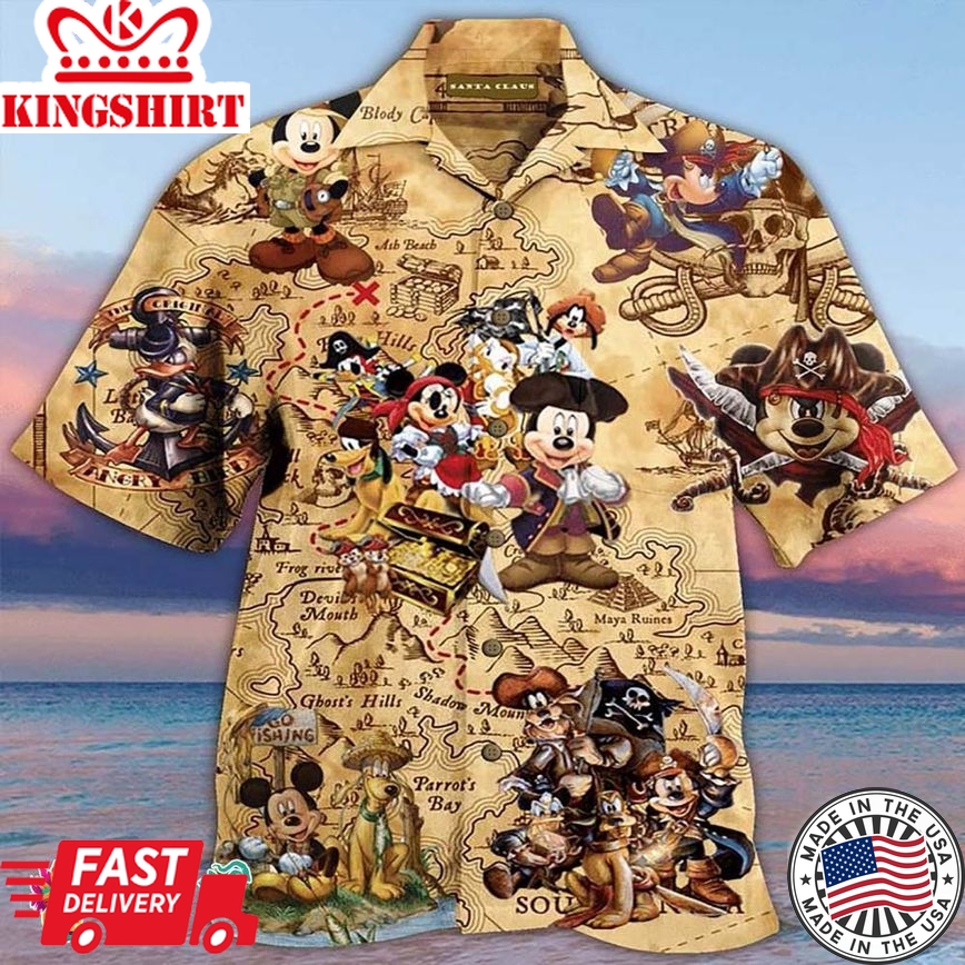 Disney Pirates Mickey Mouse Summer Holiday Family Aloha Hawaiian Beach Shirt