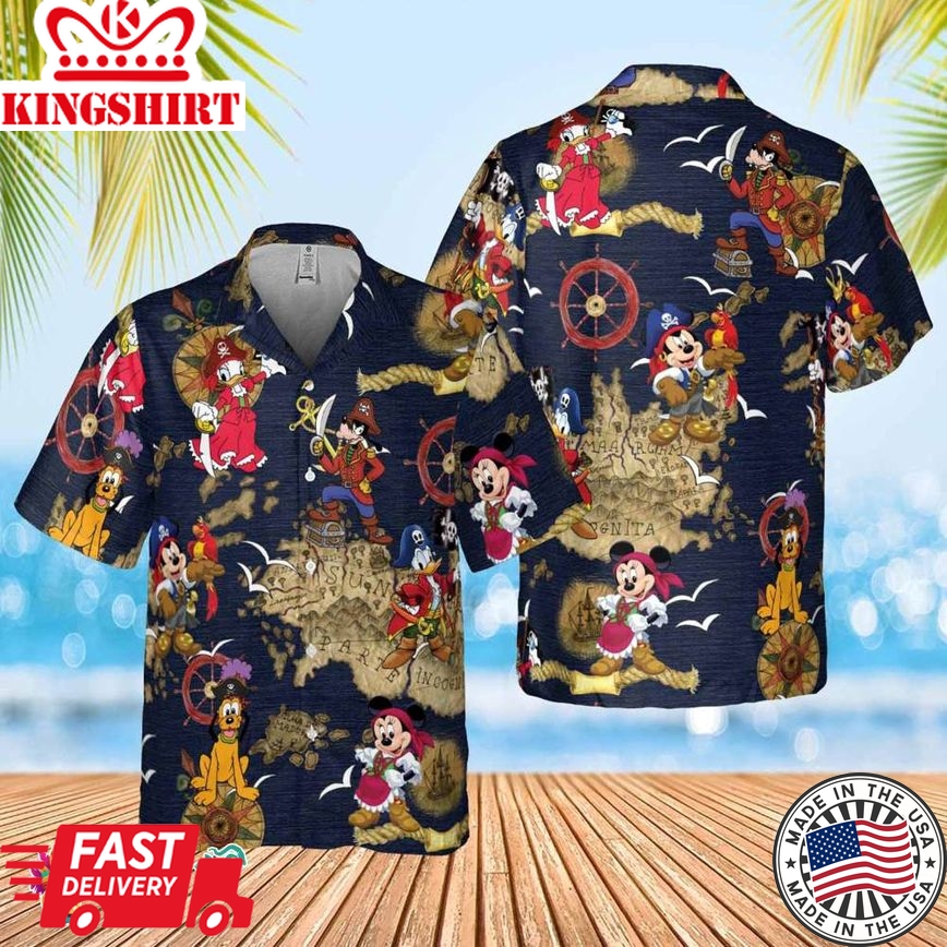 Disney Pirates Of Caribbean Hawaiian Shirt, Mickey And Friends A Pirate's Life Summer Hawaiian, Mickey Disney Cruise Shirt