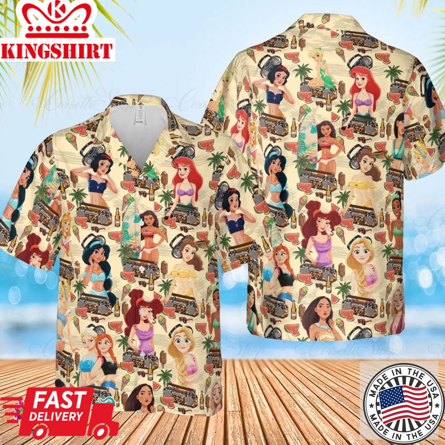 Disney Princess Summer Swimming Hawaiian Shirts Funny Disney Princess Disney Family Matching Shirt Funny Princess Disney Trip Hawaiian Party