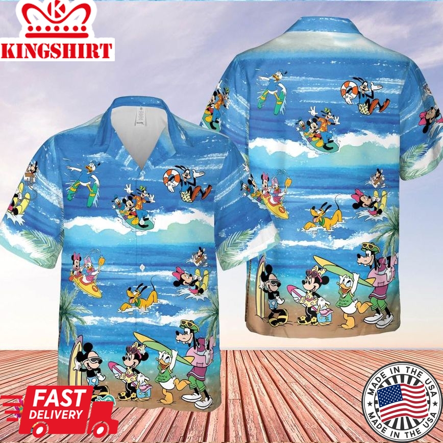 Disney Summer Mickey And Minnie Mouse Hawaiian Shirt, Mickey And Friends Family Vacation Holiday Hawaiian Tshirt