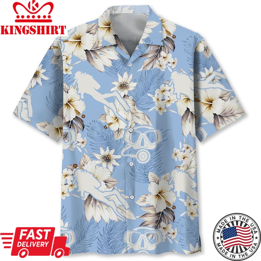 Diving White Flower Trendy Hawaiian Shirt