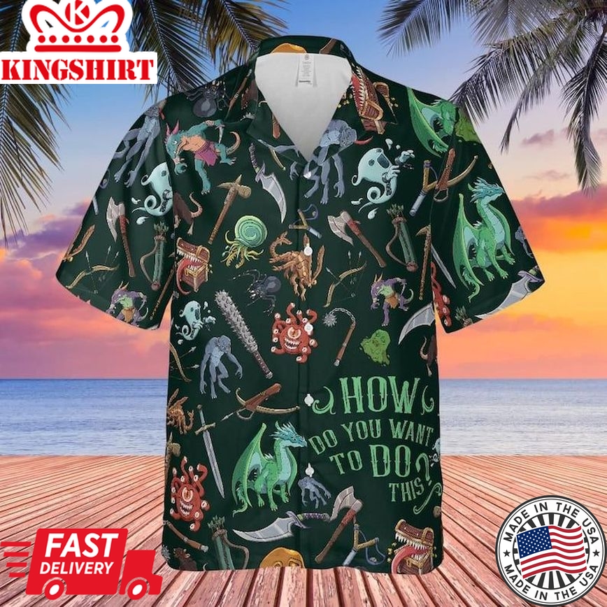 Dnd Gift, Dnd Hawaiian Shirt, Dnd Shirt, Dnd Monsters, Dnd Weapon