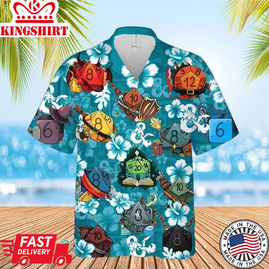 Dnd Hawaii Shirt - Dragon And Dice Print, Show Your Love For Fantasy And Gaming Culture