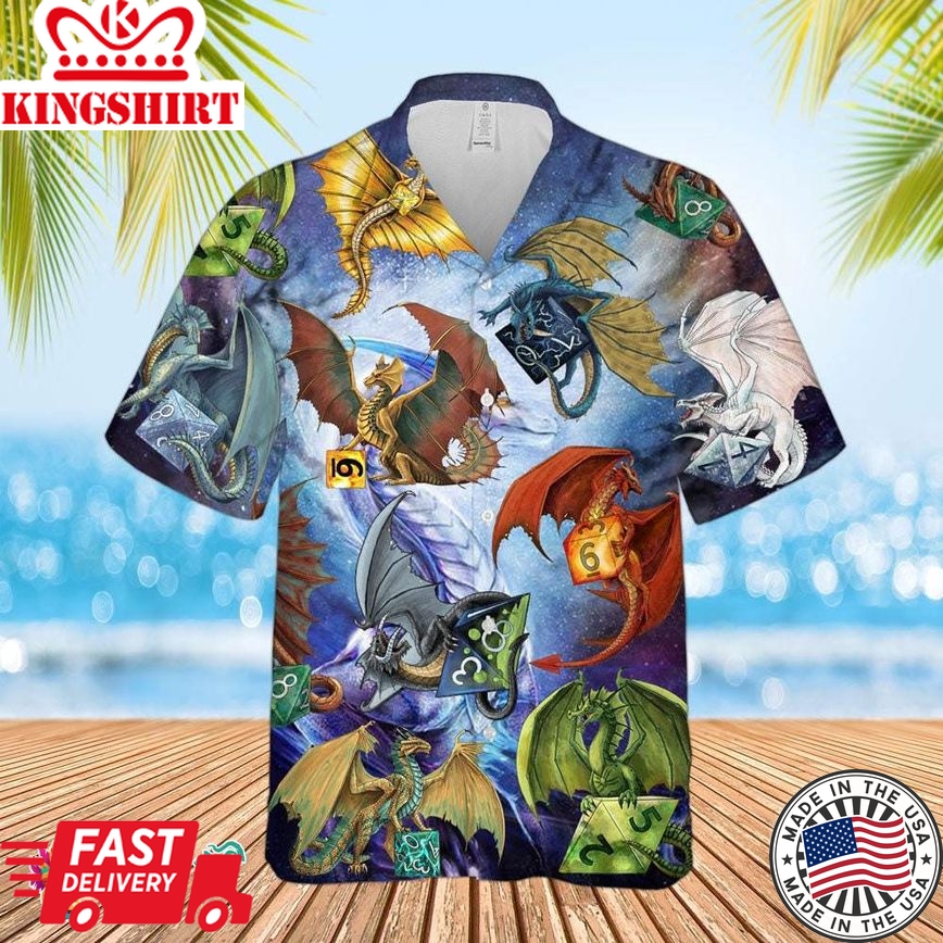 Dnd Hawaiian Shirt - Button Up, Dice Print, Perfect For Casual Or Formal Occasions