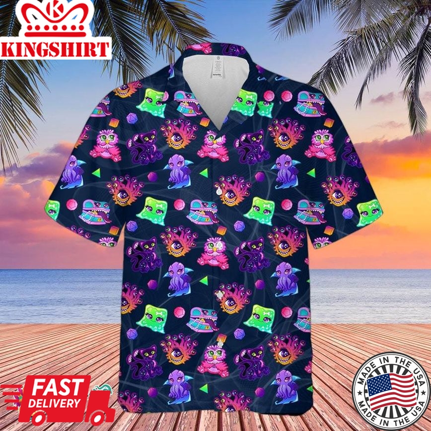 Dnd Hawaiian Shirt - Classic Dice And Sword Print, A Timeless Addition To Your Wardrobe