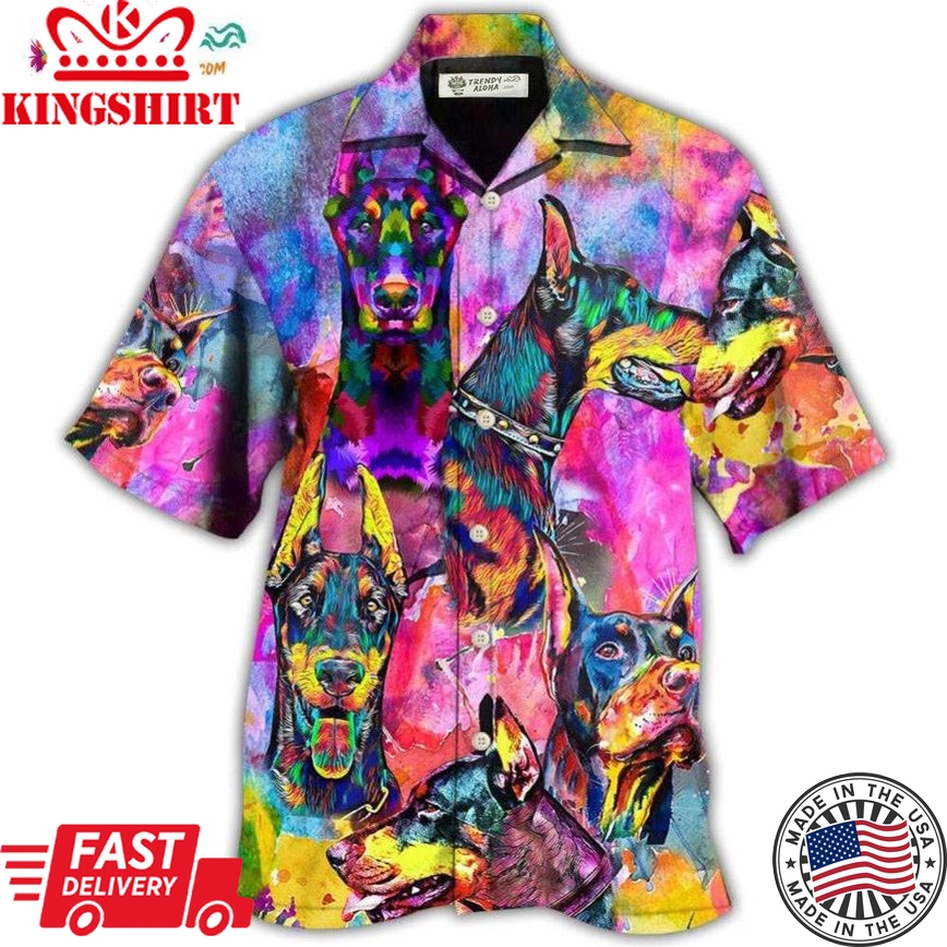 Doberman Colorful Painting So Cool Hawaiian Shirt