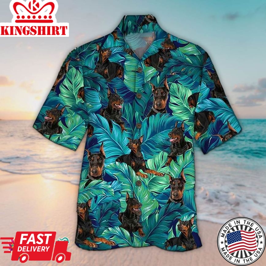 Doberman Hawaiian Shirt Doberman Summer Leaves, Aloha Hawaiian Shirts