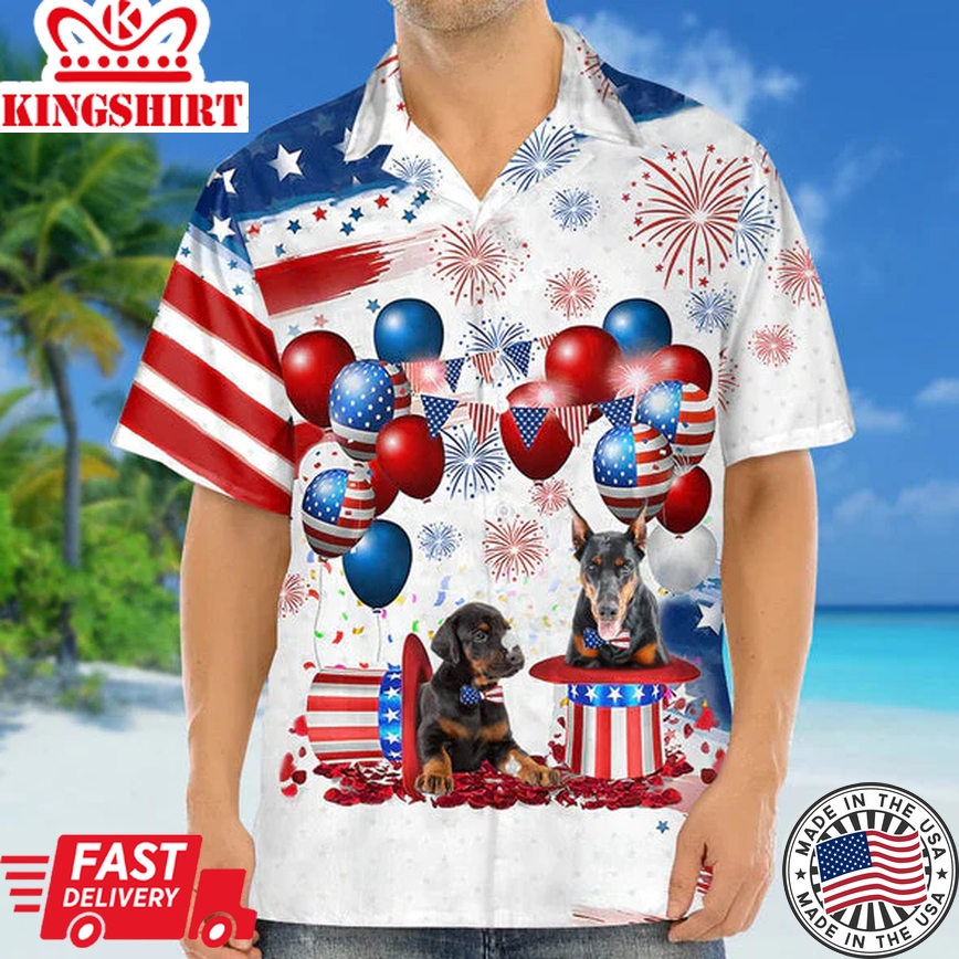 Doberman Independence Day Trendy Hawaiian Shirt For Men And Women, 4Th Of July Trendy Hawaiian Shirt